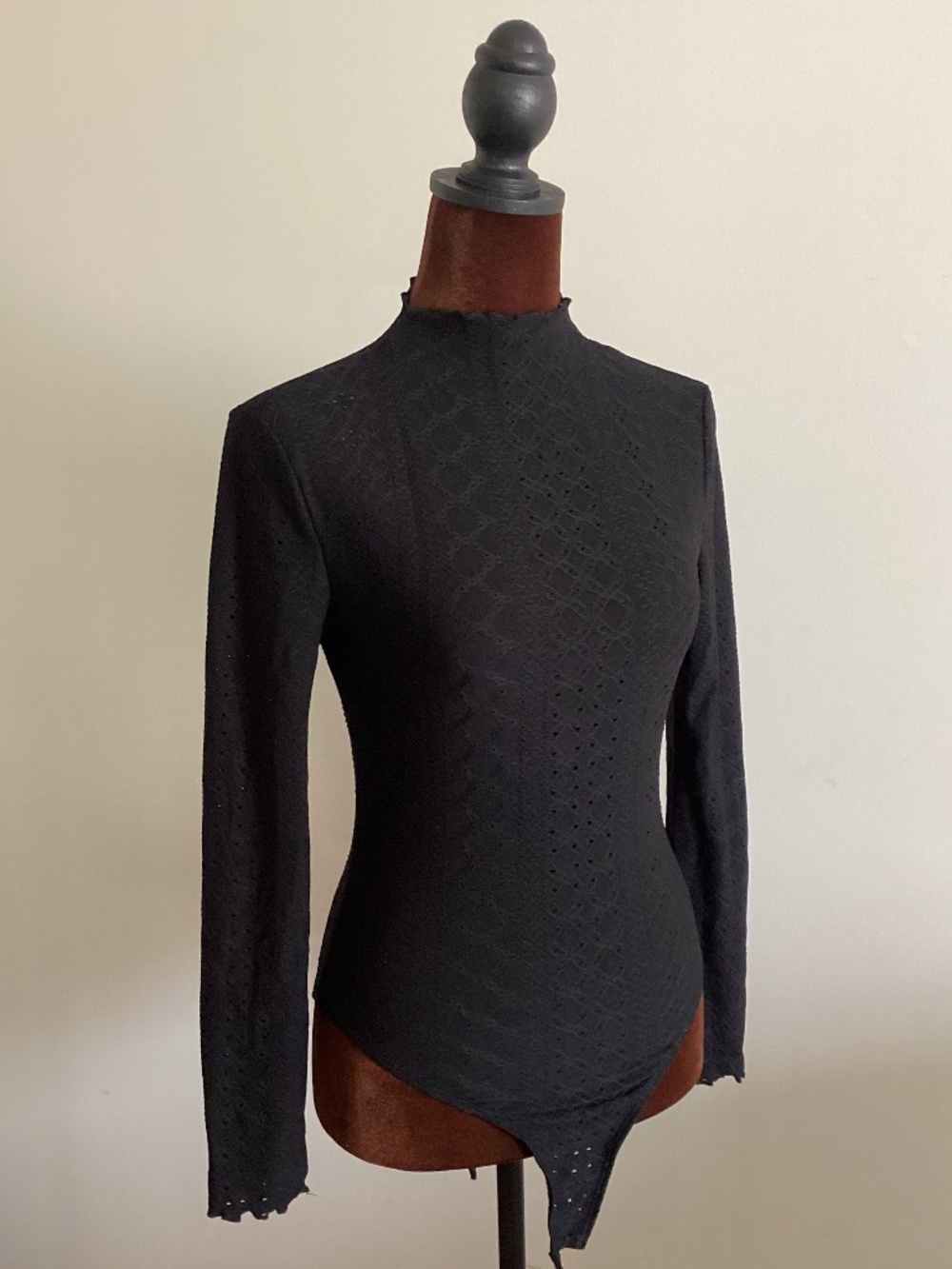Frilly mockneck eyelet bodysuit